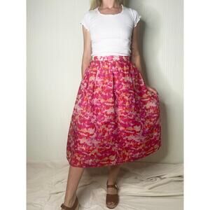 WHISTLES Graphic Pink Silk Midi Skirt US 6